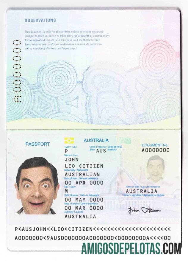 Passaporte Padrão Australiano exemplo